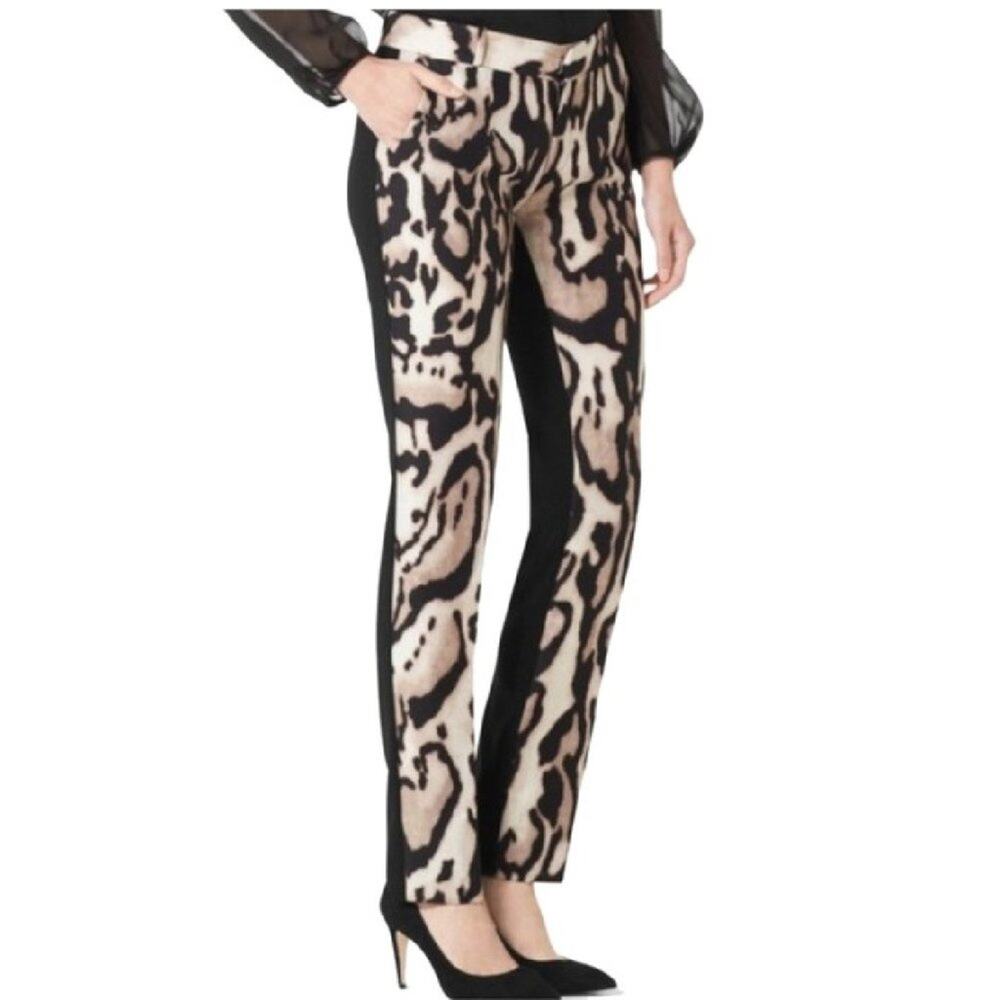Diane von Furstenberg Mary Mikado Leopard Print Pants Wool Silk Size 2